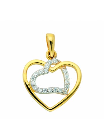 Adeliás Damen 585 Gold Anhänger Herz mit Zirkonia in gold