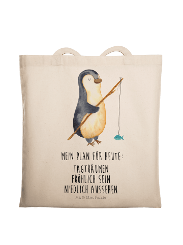 Mr. & Mrs. Panda Tote Bag Pinguin Angler mit Spruch in Creme