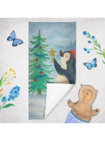 Mr. & Mrs. Panda Sport Handtuch Pinguin Weihnachtsbaum Design oh... in Eisblau