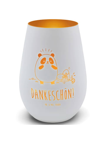 Mr. & Mrs. Panda Glas Windlicht Panda Dankeschön mit Spruch in Weiß