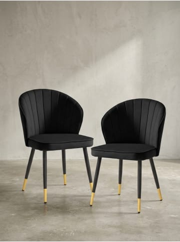 KADIMA DESIGN Esszimmerstuhl 2er Set Samt Küchenstuhl mit Metallbeinen, in Schwarz
