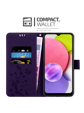 cadorabo Hülle für Samsung Galaxy A03s Blumen Design in FLORAL DUNKEL LILA