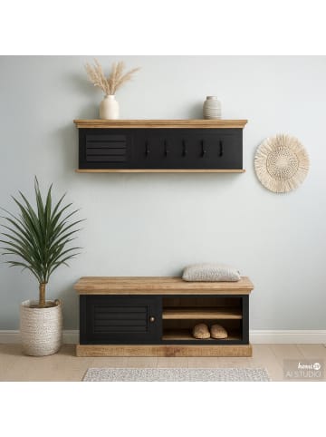 home24 Massive Garderobenbank Newhaven in Marmor Schwarz