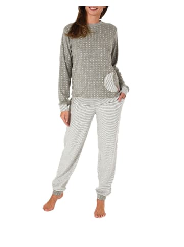 NORMANN Frottee Schlafanzug langarm Bündchen Tupfen Optik in Tupfen grau