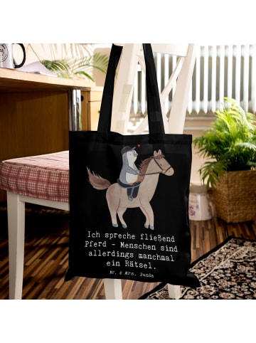 Mr. & Mrs. Panda Jutebeutel Reiten und Rätsel mit Spruch in Schwarz