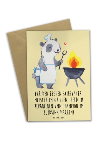Mr. & Mrs. Panda Grußkarte Bester Stiefvater mit Spruch in Gelb Pastell