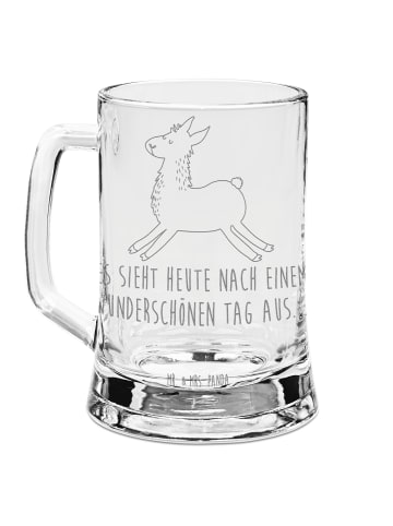 Mr. & Mrs. Panda Gravur Bierkrug Lama Springen mit Spruch in Transparent