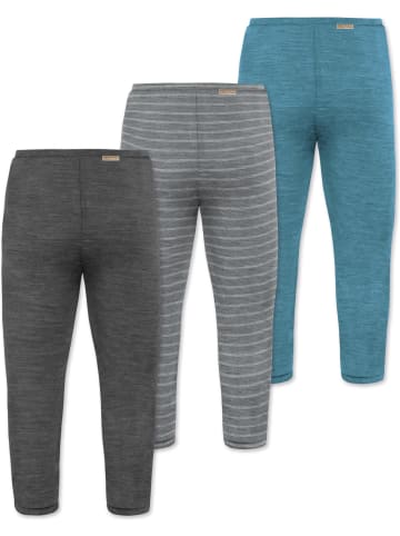 Normani Outdoor Sports 3er Pack Baby Merino Unterhose mit Füßen in Blau/Grau/Anthrazit