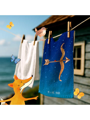 Mr. & Mrs. Panda Baumwollhandtuch Sternzeichen Schütze ohne Spruch in Sternenhimmel Blau