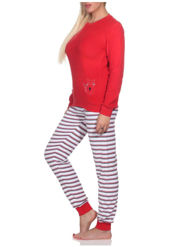 NORMANN Frottee Pyjama Hose gestreift Oberteil - 82703 in rot