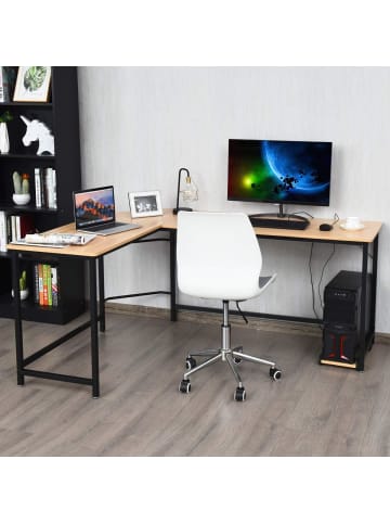 COSTWAY Computertisch L-Form 168 x 125 x 74 cm in Hellbraun