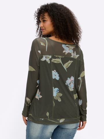 sheego by Joe Browns Langarm-Shirt in moos-ecru-gemustert