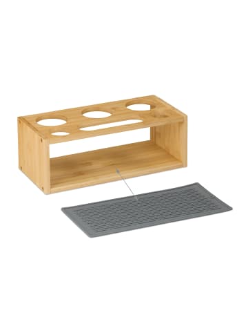 relaxdays Flaschenhalter in Natur/ Grau - (B)31 x (H)11 x (T)14,5 cm