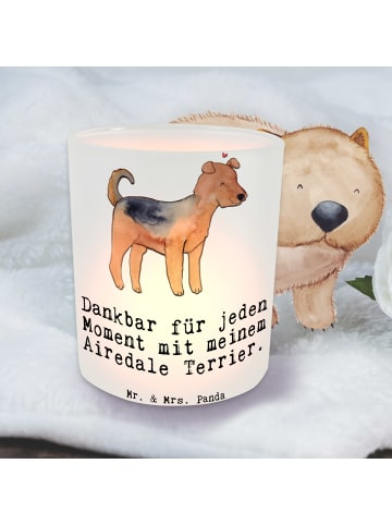Mr. & Mrs. Panda Glas Windlicht Airedale Terrier Moment mit Spruch in Transparent