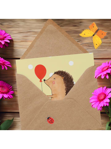 Mr. & Mrs. Panda Grußkarte Igel Luftballon ohne Spruch in Gelb Pastell