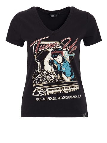 Queen Kerosin Queen Kerosin Kurzarm Print T-Shirt mit trendigem V-Ausschnitt Tune Up in black