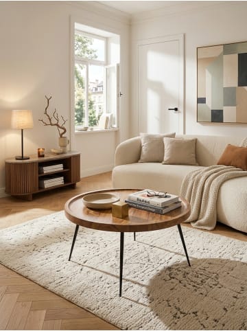 KADIMA DESIGN Couchtisch, Runde Holzplatte, Metallbeine, handgefertigt, pflegeleicht