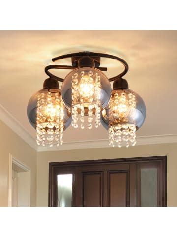 ZMH Deckenleuchte in Rauchgrau 3-flammige E27 Glas Flurlampe Kristall