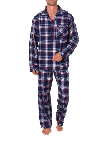 NORMANN Lange Flanell Schlafanzug Pyjama kariert - 88145 in rot