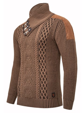 Rusty Neal Stehkragen Grobstrick Pullover in Camel