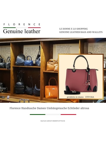 Florence Leder Handtasche, Umhängetasche Florence Tasche altrosa, schwarz ca. 32cm
