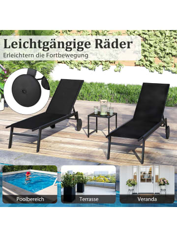 COSTWAY Sonnenliege mit Rollen und Beistelltisch in Schwarz