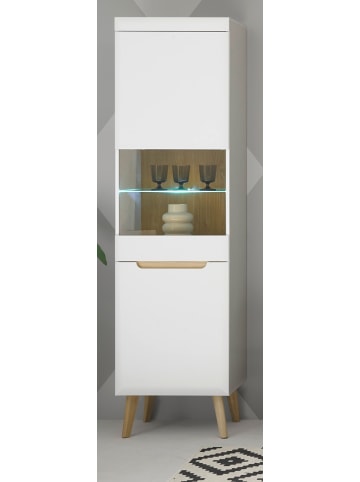 Furn.Design Vitrine weiß, Eiche, skandinavisch 53 x 197 cm, Vitrinenschrank mit Soft-Close