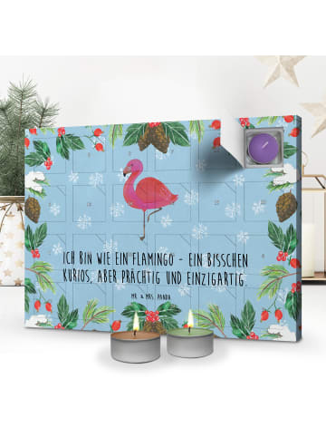 Mr. & Mrs. Panda Adventskalender Flamingo Classic mit Spruch in Eisblau