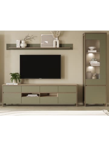 Furn.Design Wohnwand Salbei grün, Eiche, Wohnkombination 3-teilig 266 cm mit Soft-Close