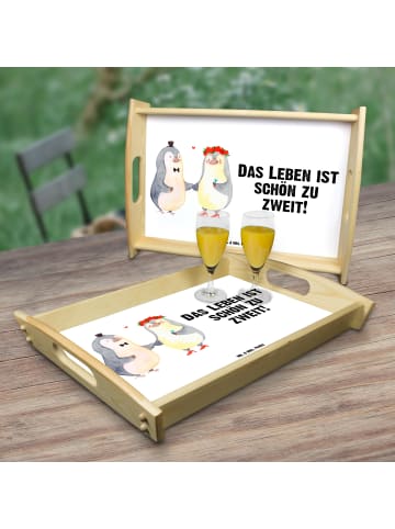 Mr. & Mrs. Panda Serviertablett Pinguin Heirat mit Spruch in Weiß