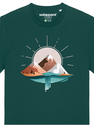 wat? Apparel T-Shirt Sunrise & Lake in Dunkelgrün