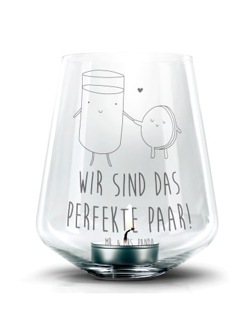 Mr. & Mrs. Panda Windlicht Glas Milch Keks mit Spruch in Transparent