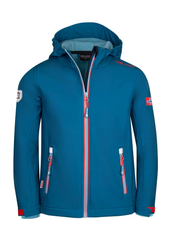 Trollkids Softshelljacke "Trollfjord" in Petrolblau/Rot