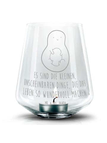 Mr. & Mrs. Panda Windlicht Glas Avocado Kern mit Spruch in Transparent