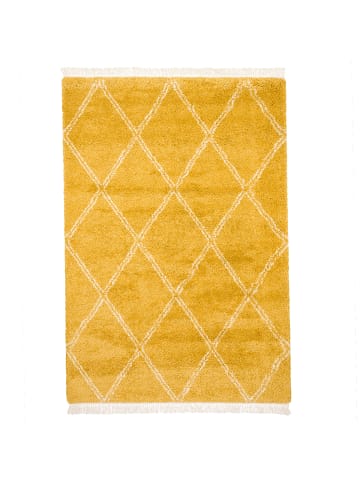 Pergamon Hochflor Langflor Shaggy Teppich Boho Rauten in Curry