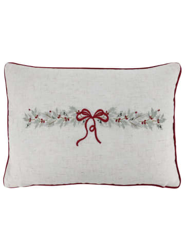 Chic Antique Kissenbezug AIX SCHLEIFE und WEIHNACHTSZWEIGE Gestickt 50x35 cm