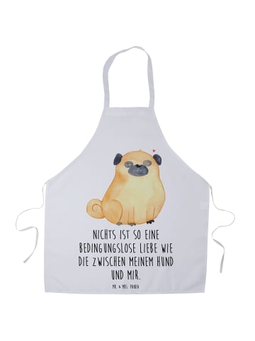 Mr. & Mrs. Panda Küchenschürze Mops mit Spruch in Weiß