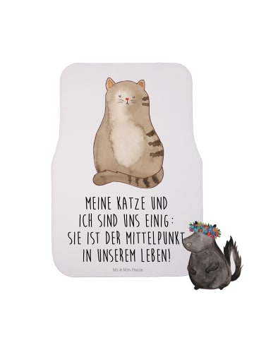 Mr. & Mrs. Panda Auto Fußmatte Katze Sitzen mit Spruch in Weiß