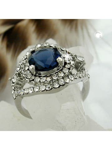 Gallay Ring mit blauer Glasstein, rhodiniert in silber