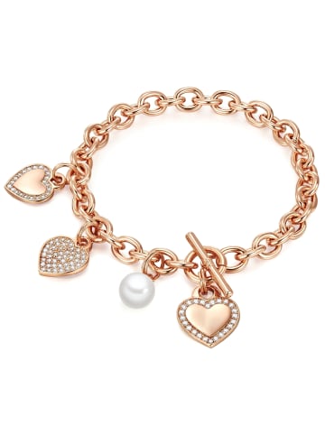 Lulu & Jane Perlen-Armband Herz aus Messing mit Zirkonia und Muschelkernperle in roségold