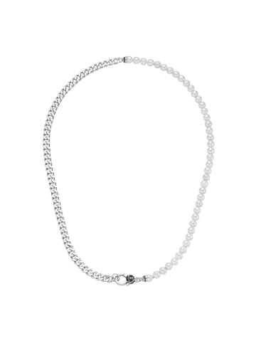 Giorgio Martello Milano Collier Panzerkette, Schwarzer Achat Oder Perle in Weiss