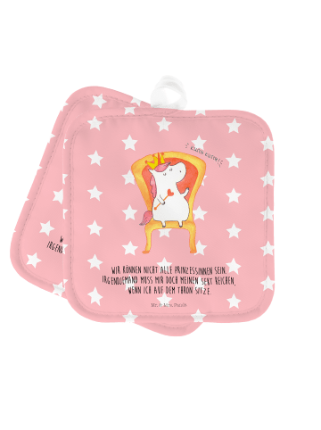 Mr. & Mrs. Panda 2er Set Topflappen  Einhorn Prinzessin mit Spruch in Rot Pastell