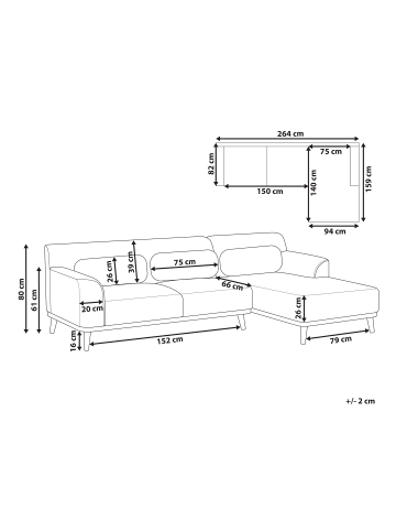 Beliani Ecksofa SIMOS in Beige/Braun - (W) 264 x (H) 80 x (L) 159 cm