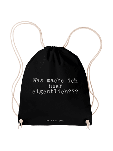 Mr. & Mrs. Panda Sportbeutel Was mache ich hier... mit Spruch in Schwarz