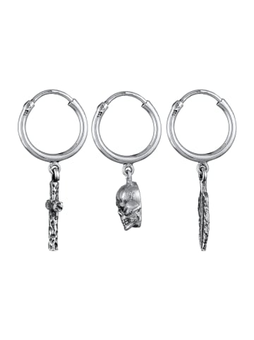 KUZZOI Ohrringe 925 Sterling Silber Feder, Totenkopf in Silber