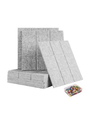 relaxdays 12 x Filzpinnwand in Grau - (B)30 x (H)30 x (T)0,9 cm