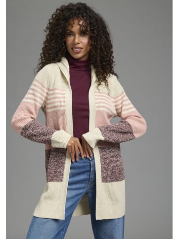 Laura Scott Kapuzenstrickjacke in beige rosa gestreift
