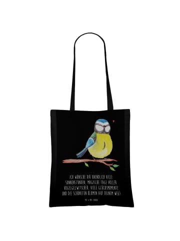 Mr. & Mrs. Panda Tasche Vogel Blaumeise mit Spruch in Schwarz