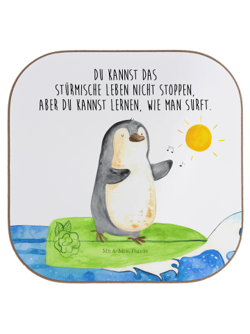 Mr. & Mrs. Panda Untersetzer Pinguin Surfer mit Spruch in Weiß