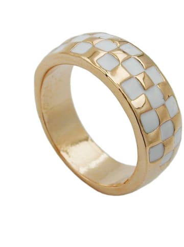 Gallay Ring 8mm Schachbrettmuster weiß emailliert vergoldet Ringgröße 56 in gold